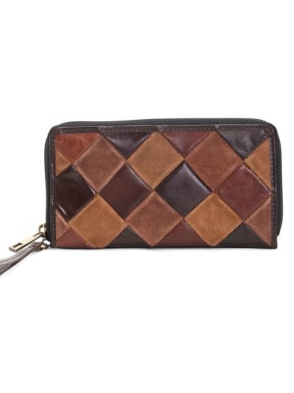 Lodis Leather Patchwork Wristlet Wallet in Brown